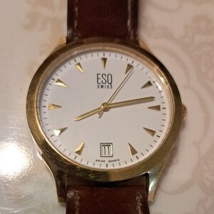 Men's Gold-Tone Case White Dial Brown Leather Watch